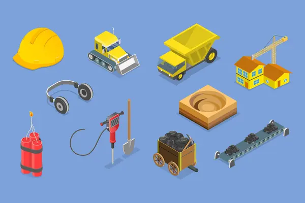Isometric Flat Vector Set Mining Elements Extraction Industry Profession Vector Graphics
