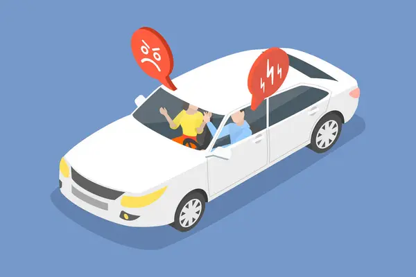 Isometric Flat Vector Illustration Fighting Car Unsafe Vehicle Driving Stock Illustration