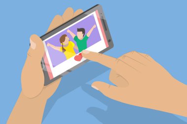 3B Isometric Düz Vektör Selfie Çekimi, Sosyal Ağ Fotoğrafı