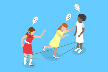 Üç boyutlu Isometric Düz Vektör Çocuk İllüstrasyonu Gummitwist, Açık Hava Yaz Aktivitesi