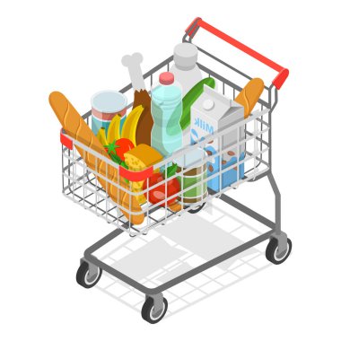 3 Boyutlu Isometric Alışveriş Torbaları, Farklı Market Setleri. Madde 4