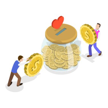 Üç boyutlu Isometric Flat Bağış ve Gönüllü Olma, Yardım Derneği Sosyal Destek. Madde 2