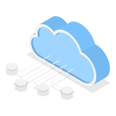 3D Isometric Düz Simge Seti. Bulut Teknolojileri, Çevrimiçi Hizmetler ve Veri İşleme. Madde 18