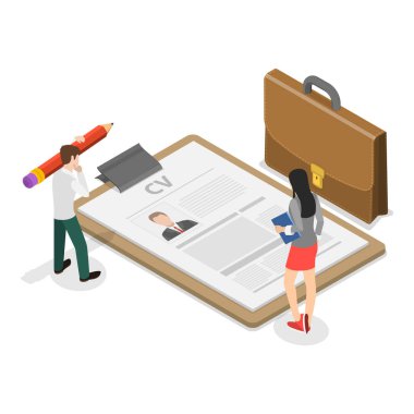 3D Isometric Flat İşe Alma Süreci Seti, İnsan Kaynakları İşe Alma Sahneleri. Madde 2