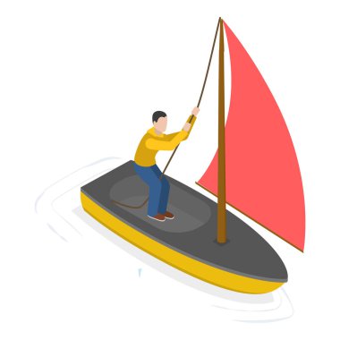 3D Isometric Düz Tekne Seti, Seyahat Gemisi ve Yatları. Madde 4