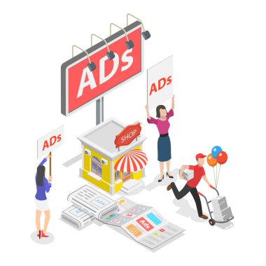 Çevrimiçi Çevrimdışı Reklamcılığa Karşı Gelen Dış Pazarlamaya Karşı 3D Isometric Flat Illustration. Madde 2