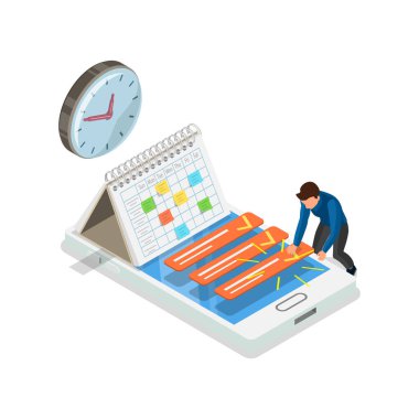 3D Isometric Flat Illustration of Scheduling Software, Çevrimiçi Planlayıcı ve Hatırlatma. Madde 1