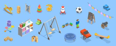 3 Boyutlu Isometric Anaokulu Düz Vektör Seti, Anaokulu Sınıfı