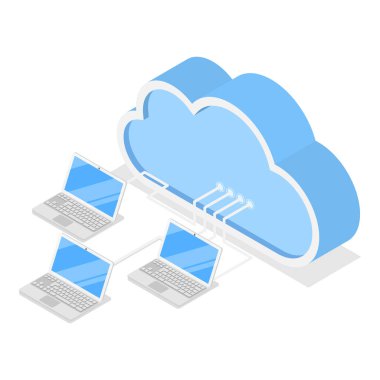 3D Isometric Düz Simge Seti. Bulut Teknolojileri, Çevrimiçi Hizmetler ve Veri İşleme. Madde 19