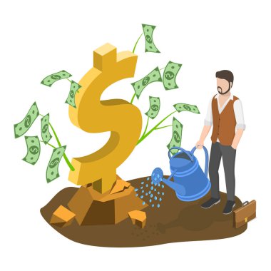 3D Isometric Flat Flat Finans Büyümesi, İş Hedefine Ulaşılıyor. Madde 2