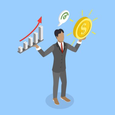 3 Boyutlu Isometric Düz Vektör Değeri ve Fiyat Dengesi, Değer Stoku Büyüyen Hisse Senedine Karşı