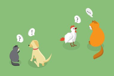 3 Boyutlu Isometric Düz Vektör Düşünen Hayvanlar, Köpüklü Kedi ve Köpek