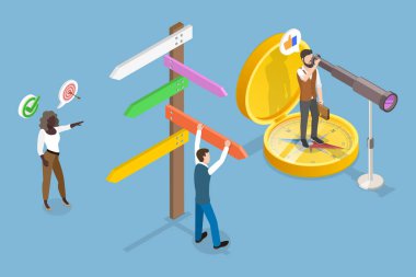 3D Isometric İş Kararının Sabit Vektör İllüstrasyonu, Başarılı Kılavuz