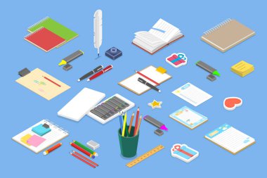 3B Isometric Düz Çizim Kümesi, El Çizimi için Çeşitli Araçlar