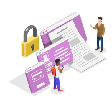 3D Isometric Gizli Belge, Korunan Kişisel Veri Çizimi. Madde 3