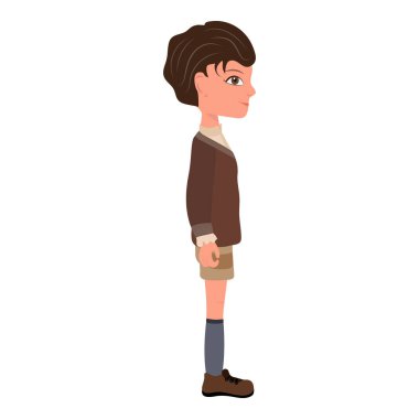 Süveter Giyen Çocuk 'un Düz Vektör İllüstrasyonu, Animasyon İçin Çizgi Film Karakteri, Çeşitli Görüş, Pozlar ve Hareketler. Madde 1