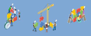 3B Isometric İşletme İşbirliği İle İşbirliği İle İşbirliği İçin Ortaklık İllüstrasyonu