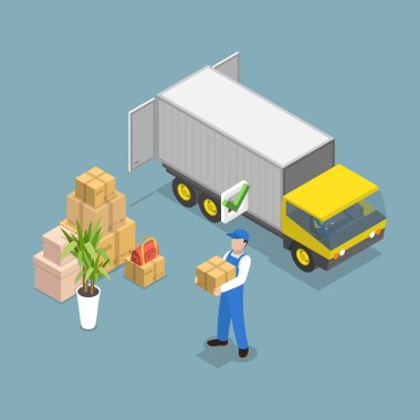 Çevrimiçi Taşıma Servisinin 3B Isometric Düz Vektör İllüstrasyonu, Gelişmiş İzleme Sistemleri