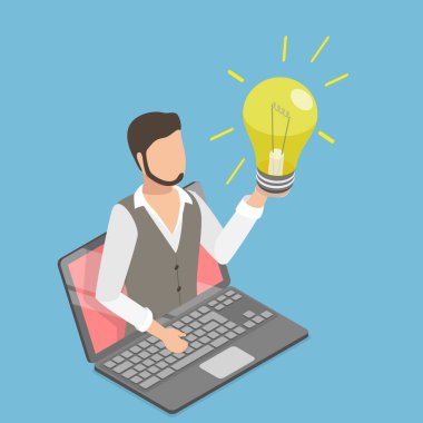 3 Boyutlu Isometric Düz Vektör İllüstrasyon Fikir, Başarı Motivasyon ve İş İnovasyonu