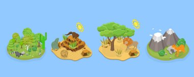 3 Boyutlu Isometric Vahşi Yaşam Faunası Yaban Hayvanı İllüstrasyonu, Vahşi Hayvanlar Yaşam Tipleri