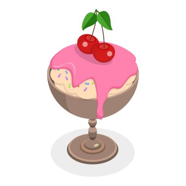 3 Boyutlu Isometric Düz Vlat Dondurma Seti, Soğuk Tatlı Tatlılar Koleksiyonu. Madde 2