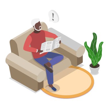 Üç boyutlu Isometric Yaşlılar Huzur İçinde Dinleniyor, Emekli Yaşam Tarzı. Madde 1