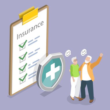 3 Boyutlu Isometric Yaşlılar, Yaşam ve Kaza Kapsamı Sigorta Planlama Vektörü ResmiComment