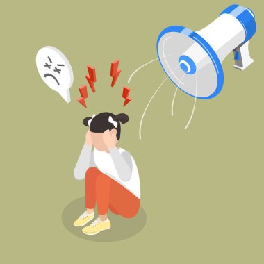 Otizm Spektrum Bozukluğu, Gürültülü Çevrede Rahatsızlık ve Sıkıntı Semptomunun 3B Isometric Düz Vektör İlülasyonu