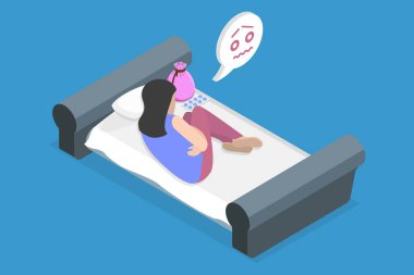 3B Isometric Düz Vektör Dönemsel Ağrı, Acı Çeken Adet Ağrısı