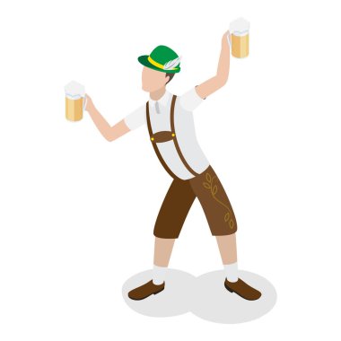 Bavyeralıların 3D Isometric Düz Vektör İllüstrasyonu, Ekim Festivali Partisi. Madde 5