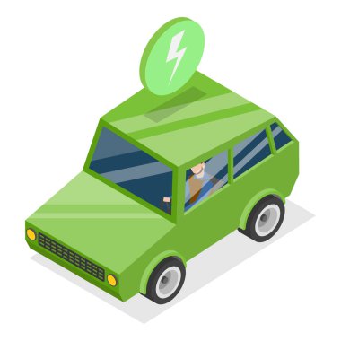 Yeşil Enerji Taşımacılık Seti 'nin 3D Isometric Flat Illustration' ı, Çevre dostu Ulaşım. Madde 1