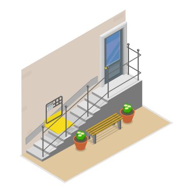 Sosyal Çevredeki Engelli İnsanların 3 boyutlu Isometric Flat Vektör İllüstrasyonu, Erişilebilir Şehir Ortamı. Madde 3