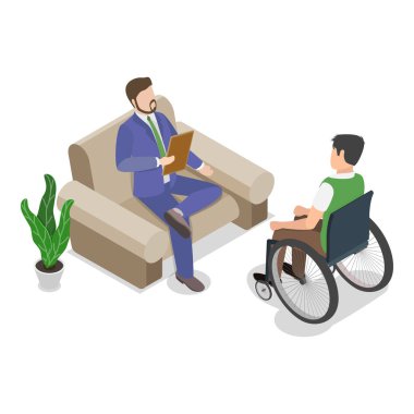 3 Boyutlu Isometric Flat vektör seti psikoterapi seansı sahneleri, akıl sağlığı. Madde 3