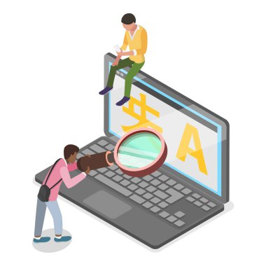 Çevrimiçi Çevirmenin 3D Isometric Düz Vektör İllüstrasyonu, Dil Öğrenme Uygulaması. Madde 3