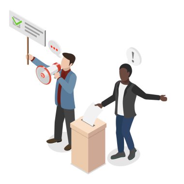 3 Boyutlu Siyasi Seçim Süreci, Tartışmalar ve Demokratik Oy Vermenin Sabit Vektör İllüstrasyonu. Madde 2