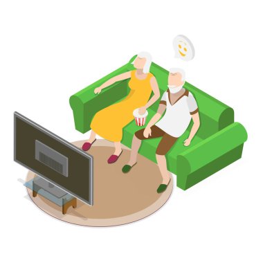 Üç boyutlu Isometric Yaşlılar Huzur İçinde Dinleniyor, Emekli Yaşam Tarzı. Madde 3