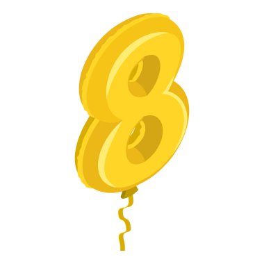 3D Isometric Düz Vektör İllüstrasyon: Doğum günü Balonu, Altın Sayılar. Madde 6