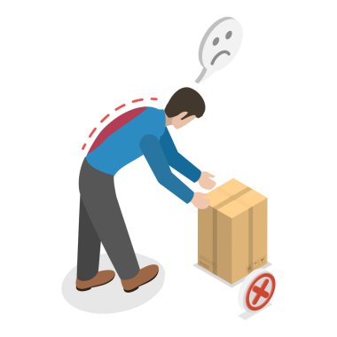 Ağırlık yükseltirken, düzeltirken, düzeltirken ve yanlış insan pozlarını düzeltirken 3B Isometric Düz Vektör Resimleri. Madde 2