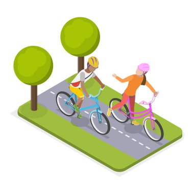 Üç boyutlu Isometric Düz Vektör Arkadaş Aktiviteleri, Neşeli Gençler. Madde 3