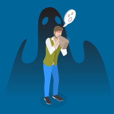 3 Boyutlu Isometric Düz Vektör Panik Saldırısı, Hipervantilasyon, Stres ve Korku