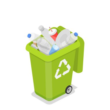 Atık Yönetiminin 3D Isometric Düz Vektör İlülasyonu, Çöp Ayıklama. Madde 3