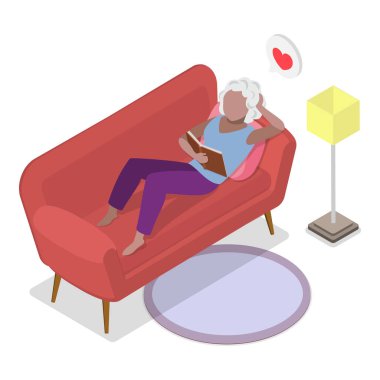Üç boyutlu Isometric Yaşlılar Huzur İçinde Dinleniyor, Emekli Yaşam Tarzı. Madde 6
