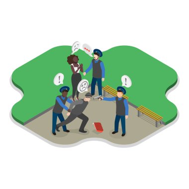 3D Isometric Flat Vector Polis Çalışma Sahneleri, Hukuk ve Adalet Servisi. Madde 2
