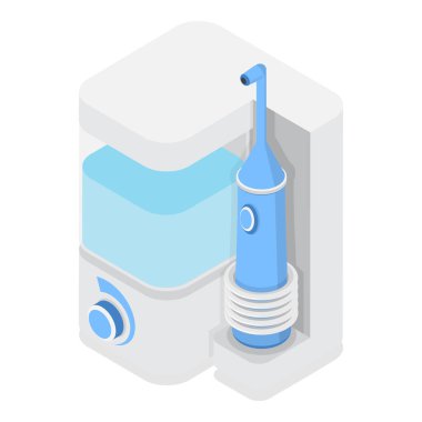 3 boyutlu Isometric Diş Temizleme Aletleri Düz Vektör İllüstrasyonu, Diş Temizliği, Ağız Bakımı. Madde 1