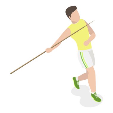 3 Boyutlu Isometric Bir Karakter Javeling Fırlatma, Spor Aktivitesi. Madde 3
