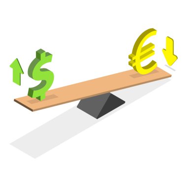 3D Isometric Flat Vector Illustration of Euro Vs Dollar On Lever, Financial Investment. Item 1 clipart