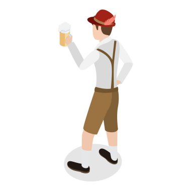 Bavyeralıların 3D Isometric Düz Vektör İllüstrasyonu, Ekim Festivali Partisi. Madde 1