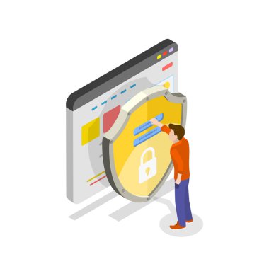 Bulut Hizmetleri, Siber Güvenlik ve Kişisel Veri Korumasının 3D Isometric Flat Vektör İlülasyonu. Madde 2