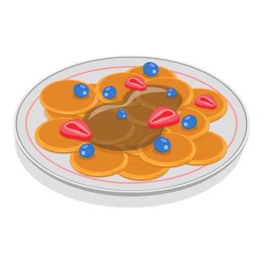 3 boyutlu Isometric Düz Krep Seti, Amerikan Bal veya Şerbetli Brunch. Madde 1