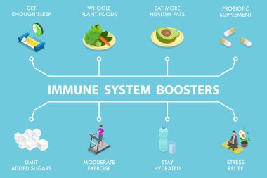 3D Isometric Flat Vector Illustration of Immune System Boosters, Human Health and Immunity clipart